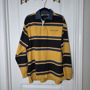 GANT USA Yellow and Navy Striped Rugby Shirt